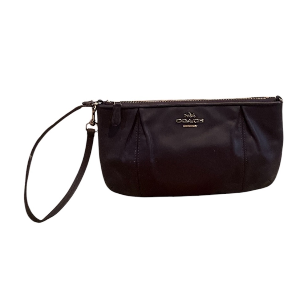 Coach Purple Grosgrain Leather Clutch Gold-Tone‎ Hardware Wrist Strap - Picture 2 of 8